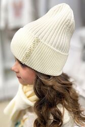 Комплект шапкашарф молочного кольору для дівчинки Elf Kids
