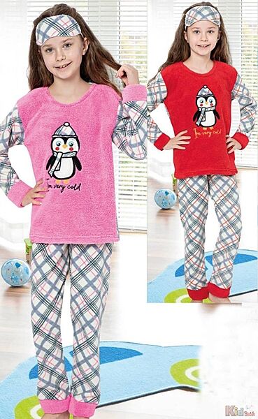 Піжама утеплена рожева з маскою Пінгвін для дівчинки Minimoon