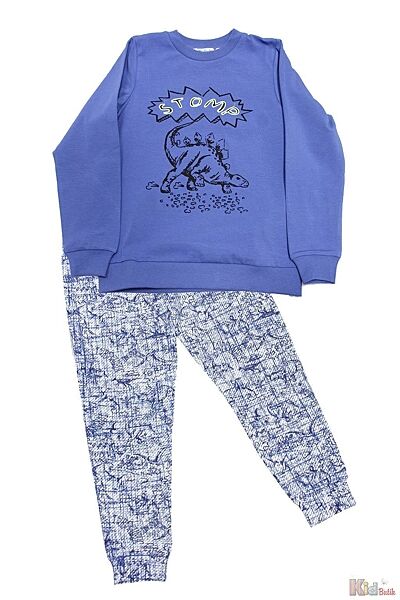 Піжама штани і кофта синя з динозавром Stomp Pikidor