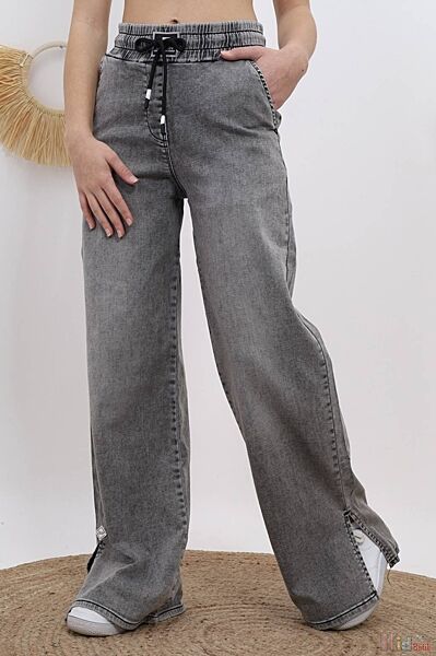 Штани палаццо світло-сірі на резинці A-yugi Jeans