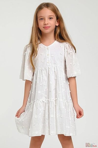 Сукня біла з принтом із рельєфних квіточок Escabel Kids