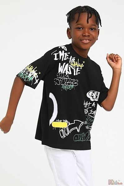 Футболка чорна у стилі графіті для хлопчика Jack Lions