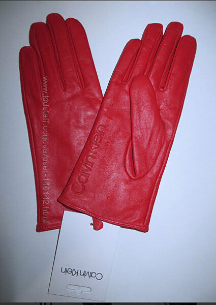 Кожаные  красные  перчатки Calvin Klein Кельвин  Кляйн  размер  М Оригинал 