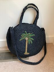 Круглая соломенная джутовая черная сумка-тоут с вышивкой Forever 21