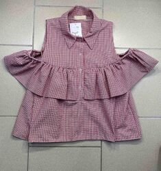 Модна жіноча сорочка в клітку з відкритими плечима розмір s