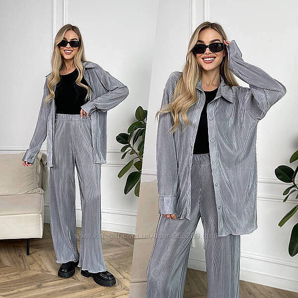 Жіночий пліссерований костюм двійка різні кольори 42-52 розміри