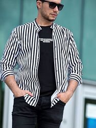Турецкие мужские рубашки в черно-белую полоску. ТМ Rubaska