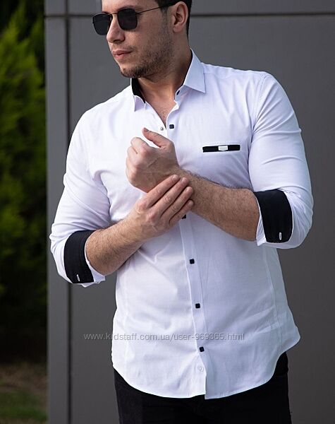 Белые мужские рубашки с муляжом кармана. ТМ Rubaska