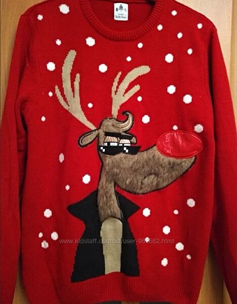 Новорічний светр з оленем новогодний свитер 13-14лет размер S