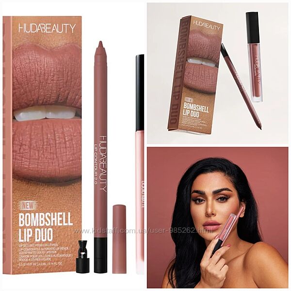 Набір Huda Beauty Bombshell повнорозмірні рідка матова помада та олівець