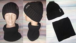 Зимовий чоловічий комплект. Вязаний чоловічий комплект-шапка та шарф-хомут