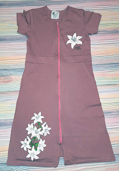 Гарний жіночий халат. Халат літній з малюнком. Жіночий літній халат.