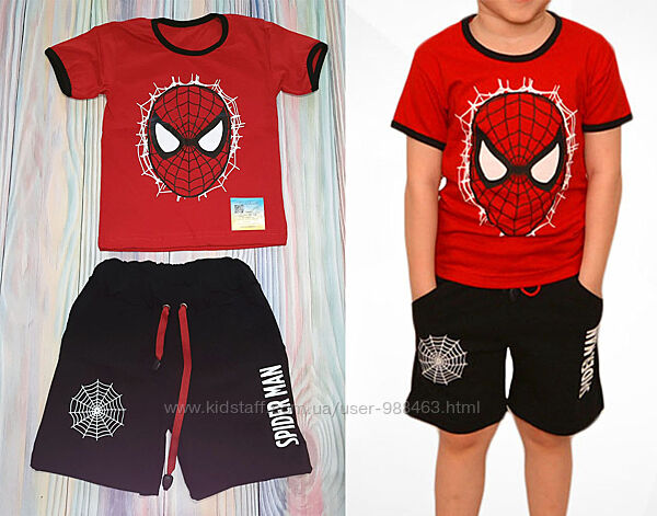  Літній костюм Спайдермен. Комплект літній Людина-Павук для хлопчиків.
