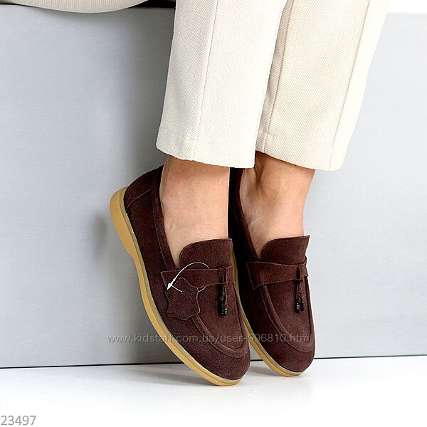 Замшеві лофери мокасини натуральна замша колір шоколад