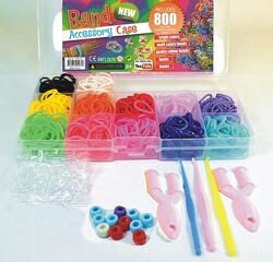 Набор резинок для плетения браслетов 12 цветов 800 станок крючки клипсы