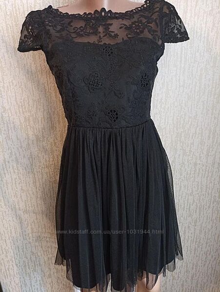Черное кружевное коктейльное платье р 42-44