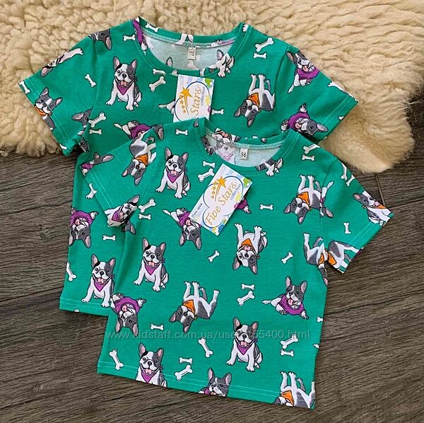 Дитяча футболка бульдоги на зеленому Five Stars 98р