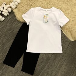 Костюм біла футболка і чорні велосипедки Five Stars 98р-164р