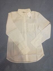 Белая школьная рубашка хлопок-лён HM длинный рукав 146р. новая