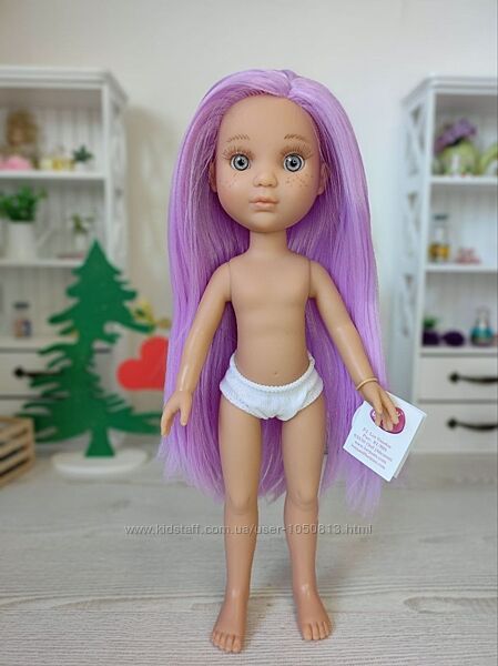 Лялька вінілова з бузковим волоссям Eva Berjuan без одягу, 35 см
