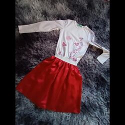 Реглан вышиванка атласная юбка бордо нарядный костюм девочке 10-12л