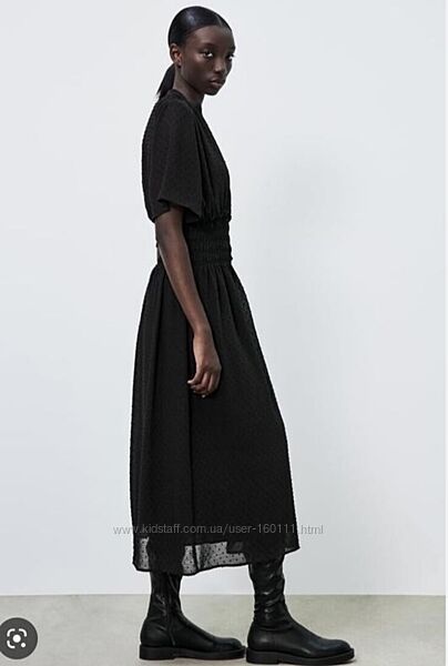 Чорна міді сукня плаття чёрное миди платье с вышивкой плюмети от Zara Нова 