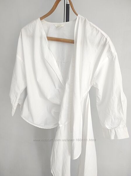 Біла сорочка белая рубашка на запах с широким поясом от H&M