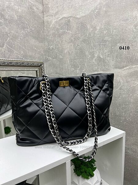 Чорна стильна жіноча сумка шопер 0410