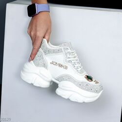 Ультра модні блискучі білі кросівки у стразах у стилі спорт-шик 20129 