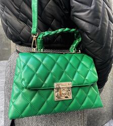 Зелена стьобана сумка, салатова сумка, через плечо, кроссбоди, сумочка