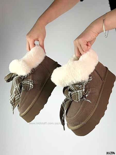 Угги-Хайтопи на високій підошві, коричневі - арт. 35774