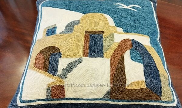 Шикарная декоративная подушка Средиземноморье вышивка. Размер 3838см.
