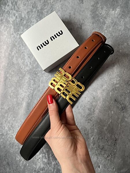 Женский узкий  кожаный ремень в стиле miu miu