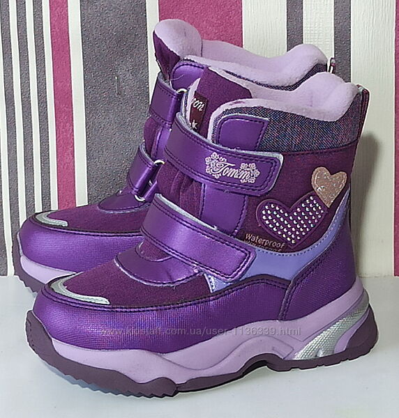 Зимові термо черевики, чоботи дутики для дівчинки на овчині, 10244w фіолет