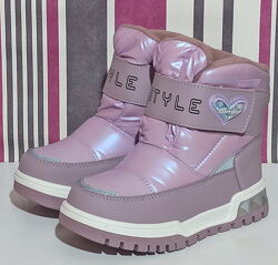 Дитячі зимові черевики для дівчинки на овчині том м,10846д, рожеві р.23-26