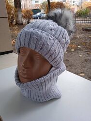Зимняя шапка для девочки хомут, 52-56, зимний комплект для девочки