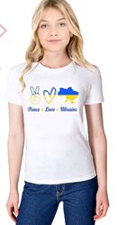 Патріотична футболка в кольорах для дівчинки Peace Love Ukraine
