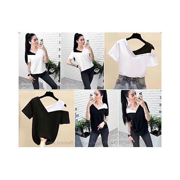 Трикотажна футболка чорна з білим від 42 до 52 розміру