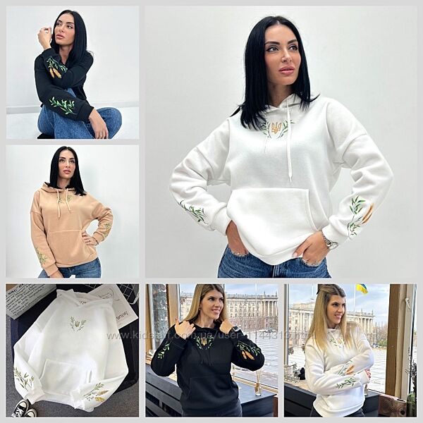 Утеплений худі з патріотичним принтом від 42 до 52 розміру