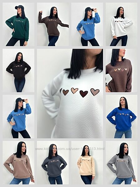 Жіночий батник з турецького флісу з сердечками від 42 до 52 розміру