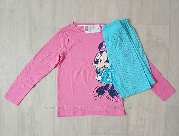Хлопковая пижама с минни маус на девочку 122/128 піжама бавовняна Disney