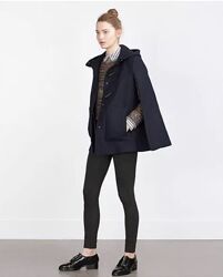 Шерстяное пальто кейп с капюшоном Zara 