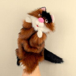 Триколірний котик іграшка рукавичка для домашніх вистав.