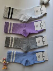 Шкарпетки жіночі високі однотонні з смужками на резинці 
