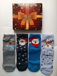 Шкарпетки жіночі новорічні набір з 4 пар в подарунковій упаковці 