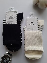 Шкарпетки жіночі бавовняні високі зі смужками і структурною резинкою