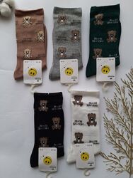 Шкарпетки жіночі високі з ведмедиками преміум якість