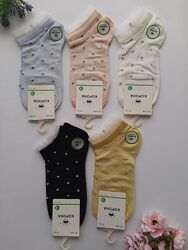 Шкарпетки жіночі короткі бамбукові в мілкий ромбик з фатіном на резинці