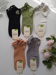 Шкарпетки жіночі короткі однотонні бамбукові з декором  преміум якість