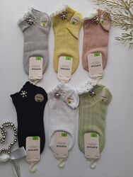 Шкарпетки жіночі короткі однотонні бамбукові з декором преміум якість